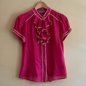 Ruffle Front Rodeo Dress Shirt in Pink Women's Size M